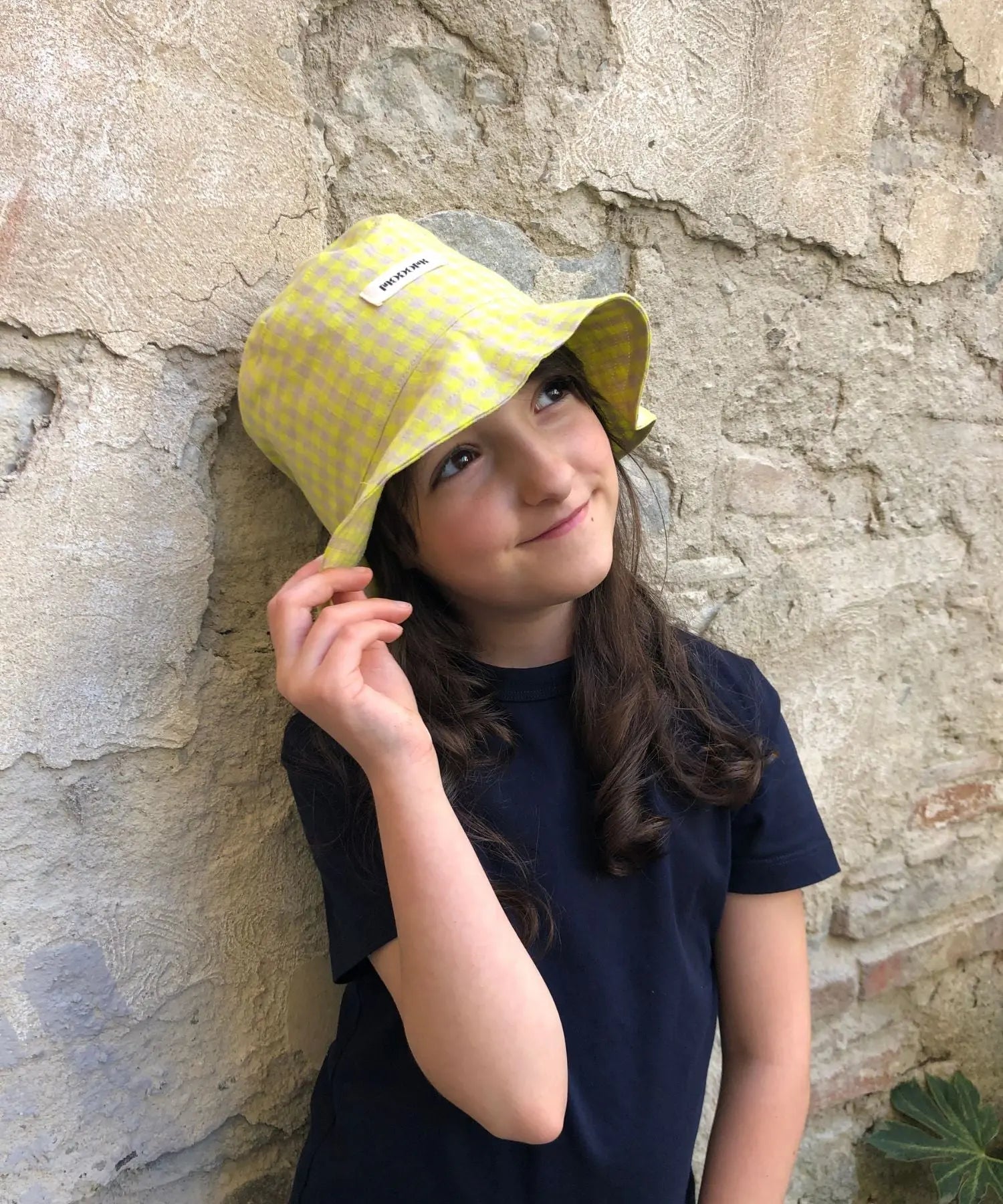 Bucket Hat Linen Organic Cotton Vichy Yellow Modomi Kids