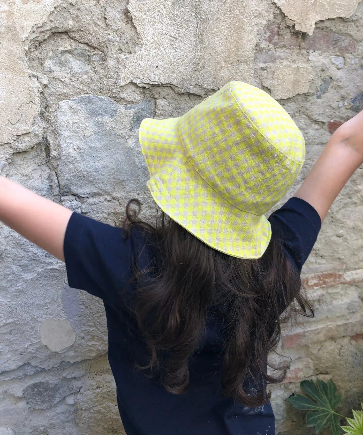 Bucket Hat Linen Organic Cotton Vichy Yellow Modomi Kids
