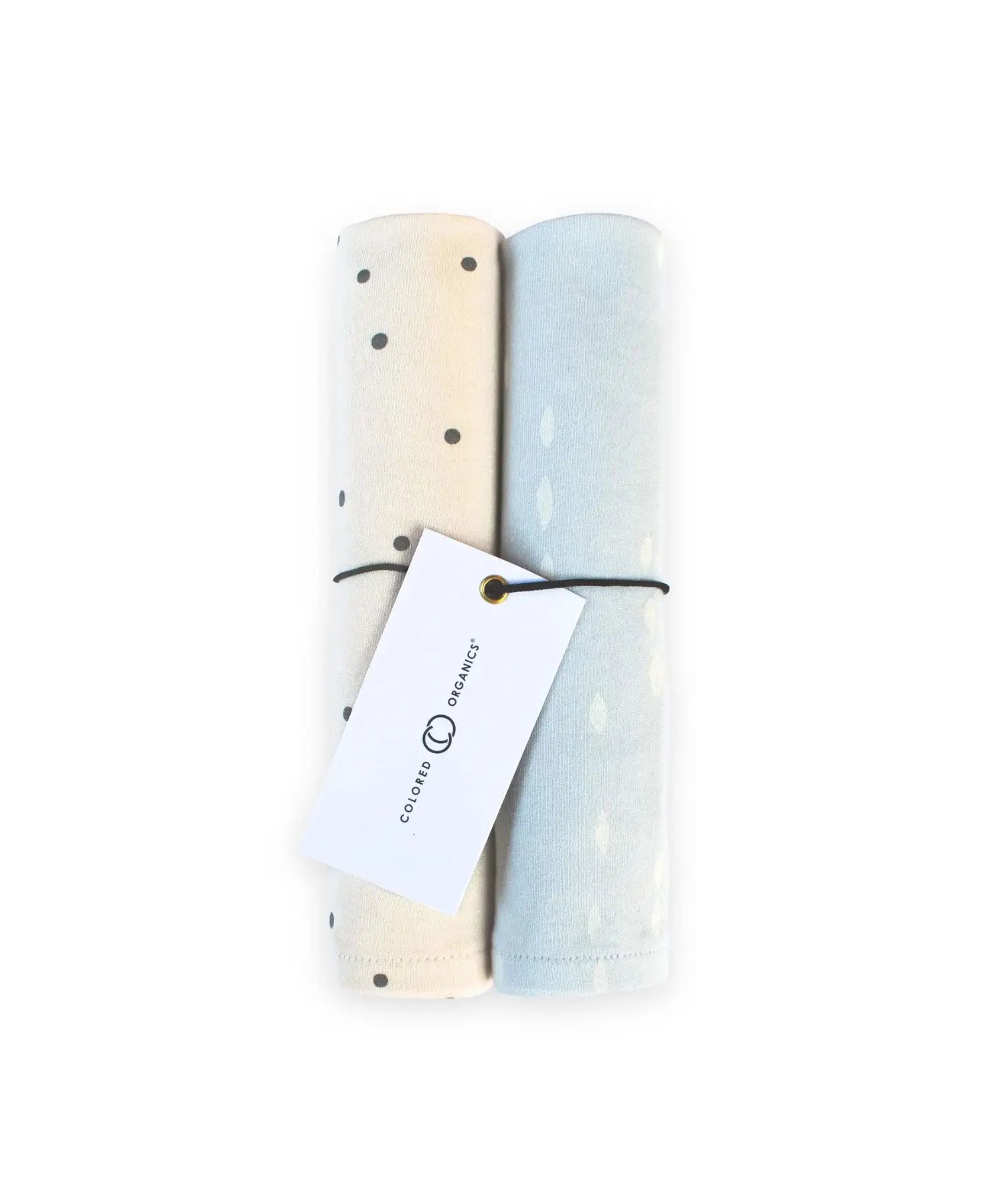 Burp Cloths (2 pack) – Ivory Dots & Soft Blue Raindrops Colored Organics