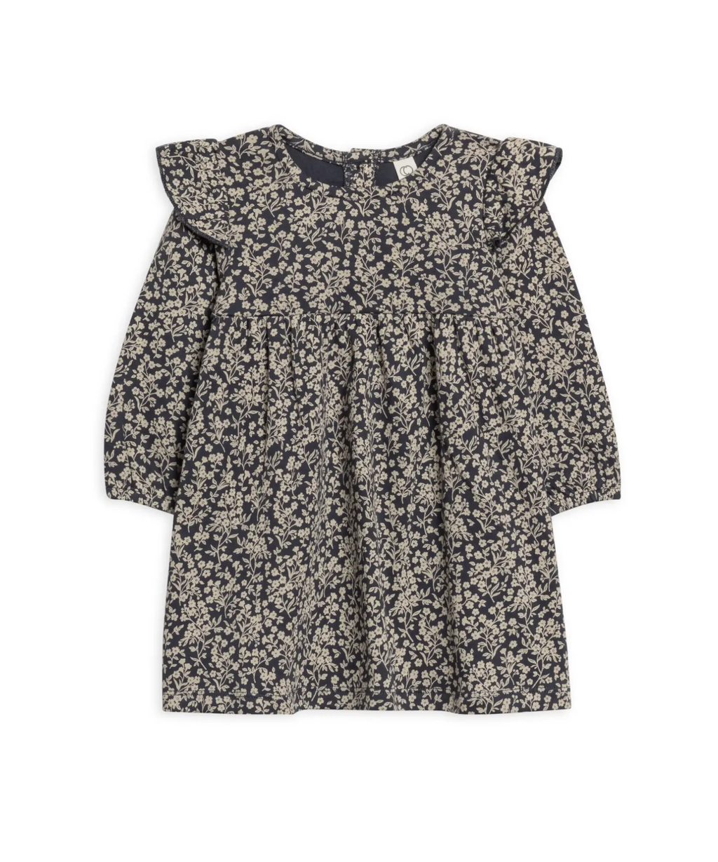 Mika Ruffle Long Sleeve Dress – Chicory Floral / Navy – 100% Organic Cotton Colored Organics