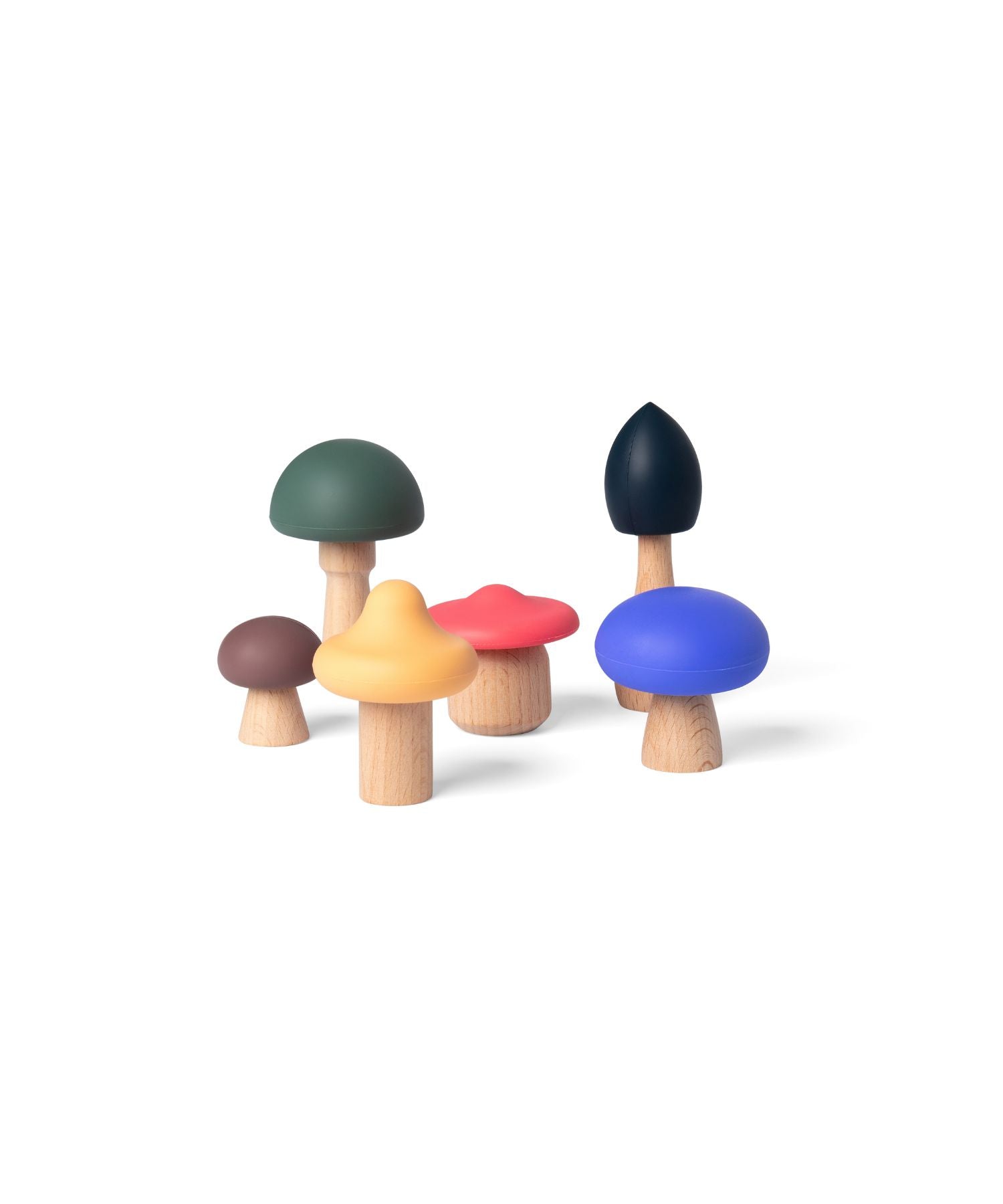 Soft Toys – Colourful Mushrooms – Wood & Silicone – 12-Piece Set Little L Toys