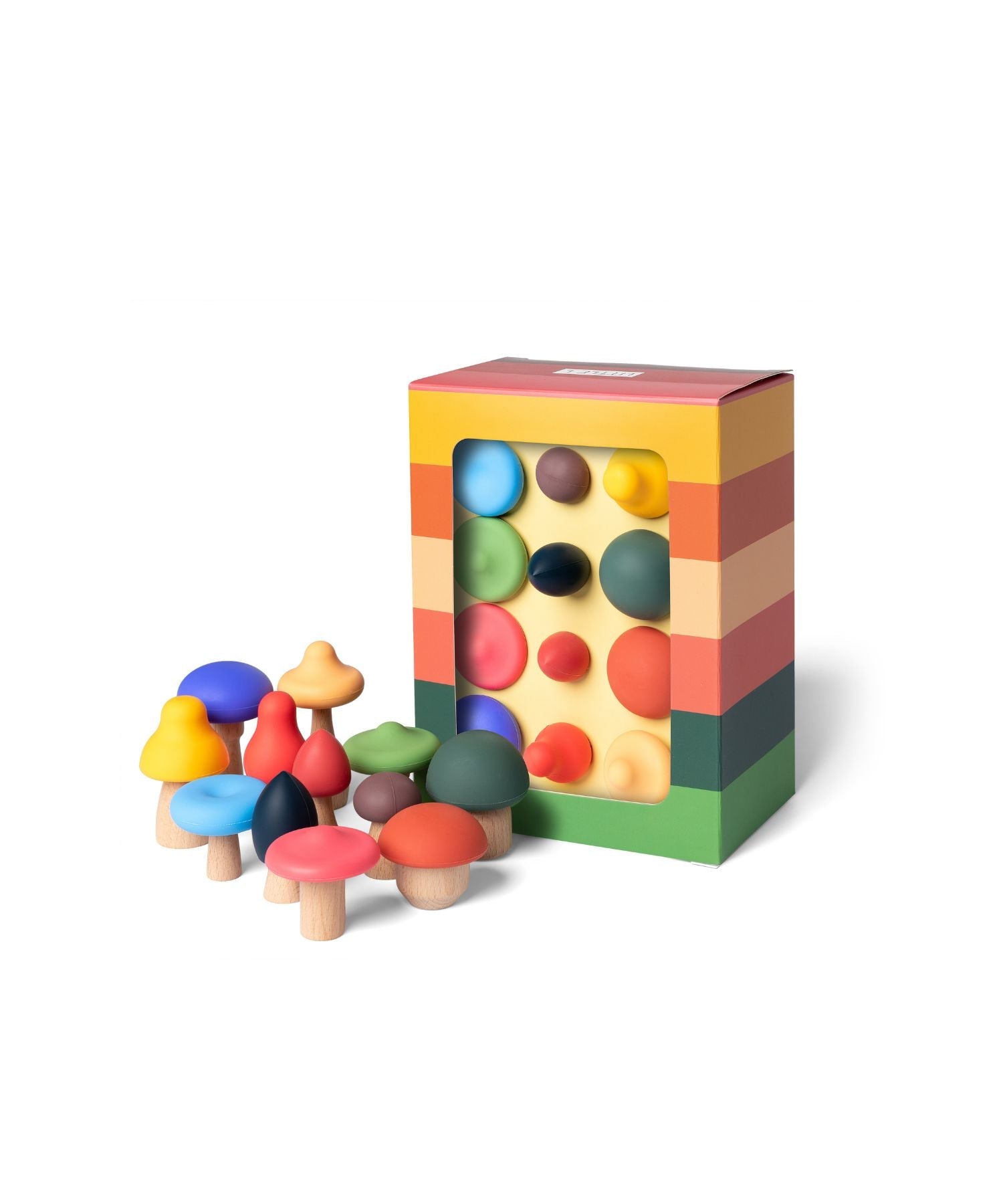 Soft Toys – Colourful Mushrooms – Wood & Silicone – 12-Piece Set Little L Toys