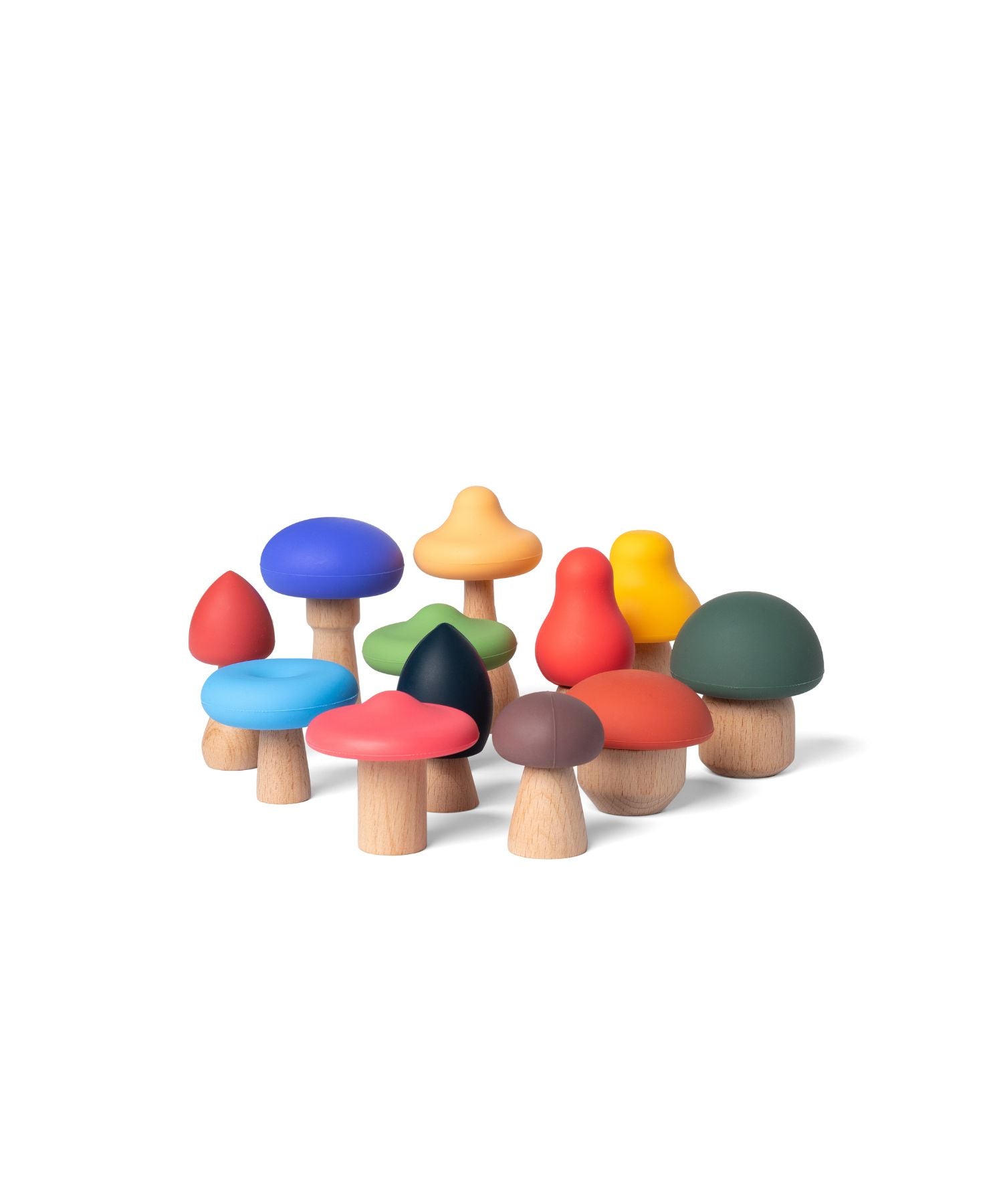 Soft Toys – Colourful Mushrooms – Wood & Silicone – 12-Piece Set Little L Toys