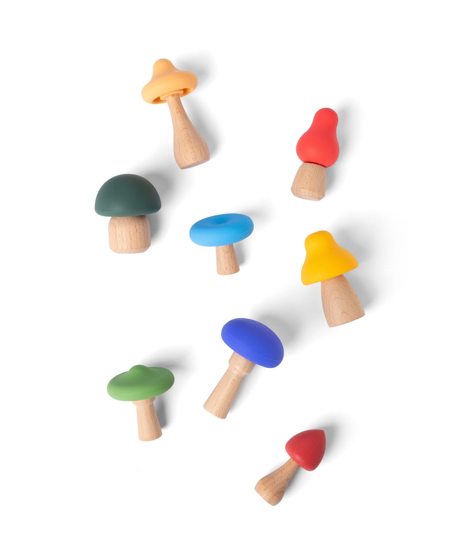 Soft Toys – Colourful Mushrooms – Wood & Silicone – 12-Piece Set Little L Toys