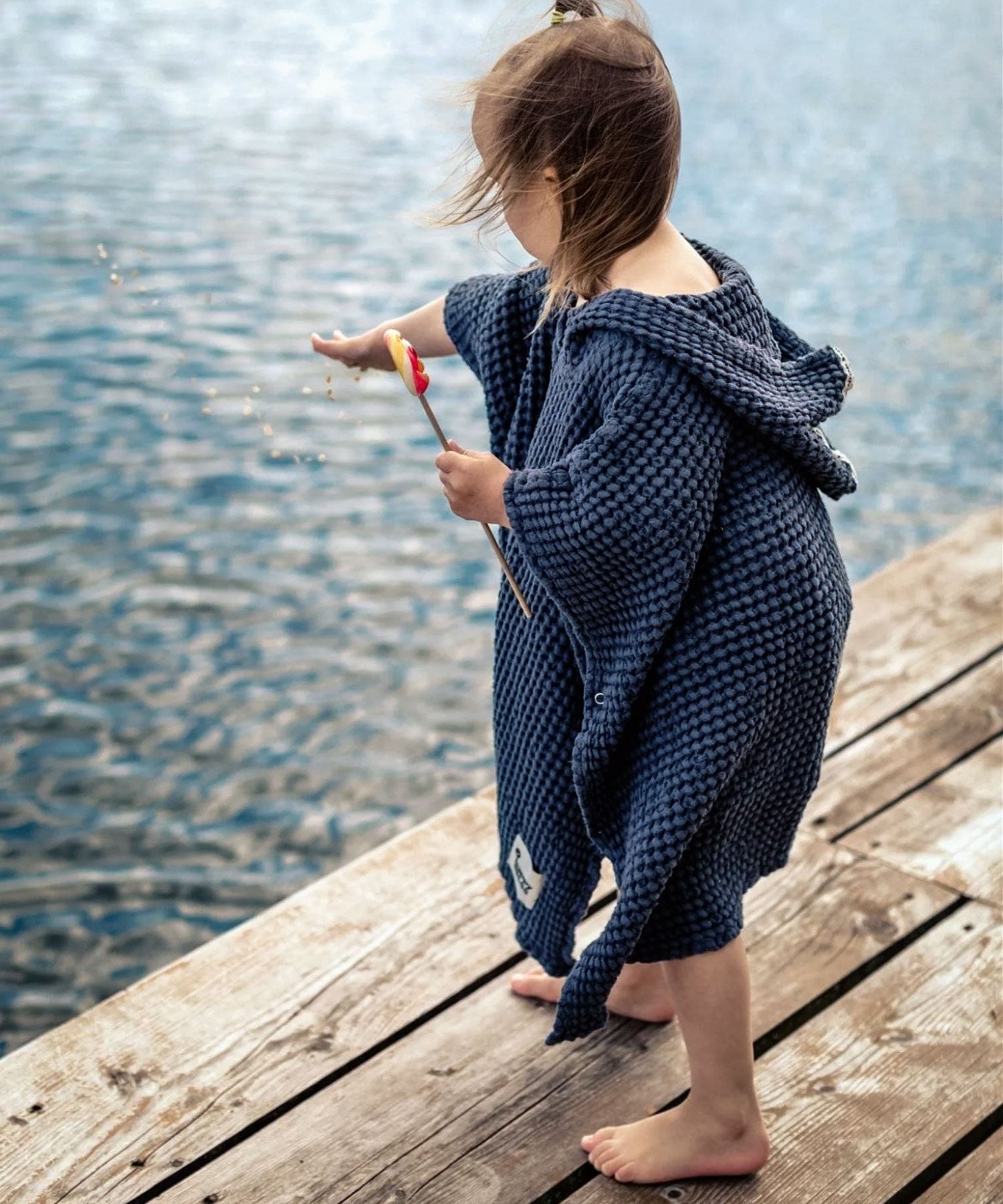 Waffle Bathing Poncho for All Seasons – Blueberry – Linen & Cotton Happymess