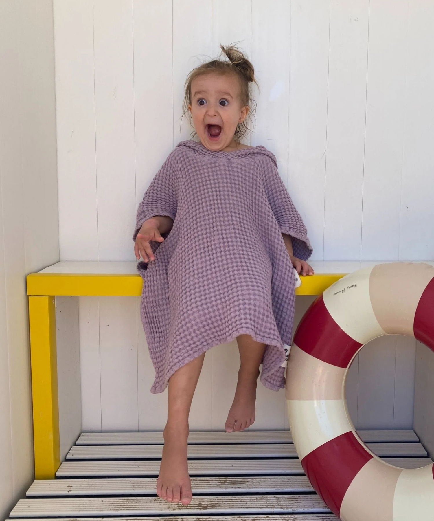 Waffle Bathing Poncho for All Seasons – Lavender – Linen & Cotton Happymess