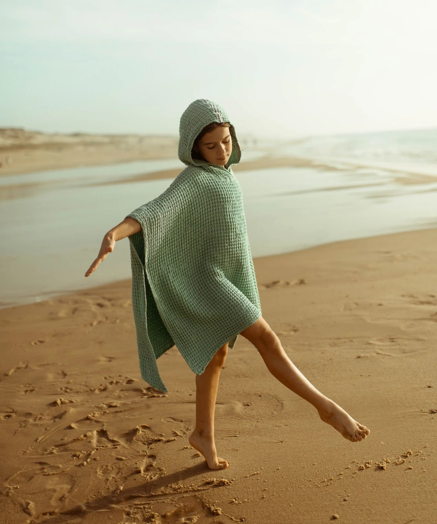 Waffle Bathing Poncho for All Seasons – Sage – Linen & Cotton Happymess