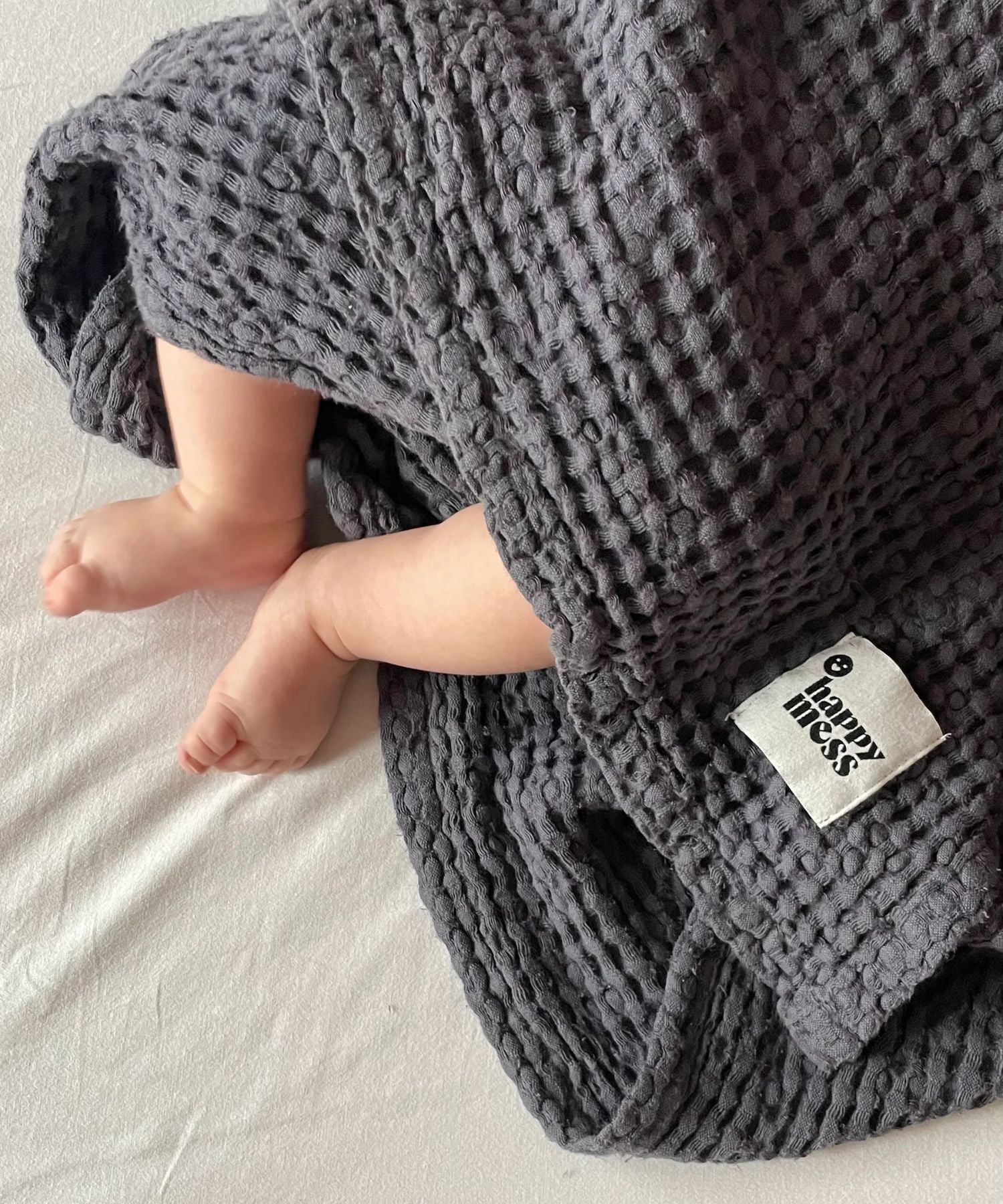Waffle Blanket – Cotton Linen Mix – Blueberry Happymess