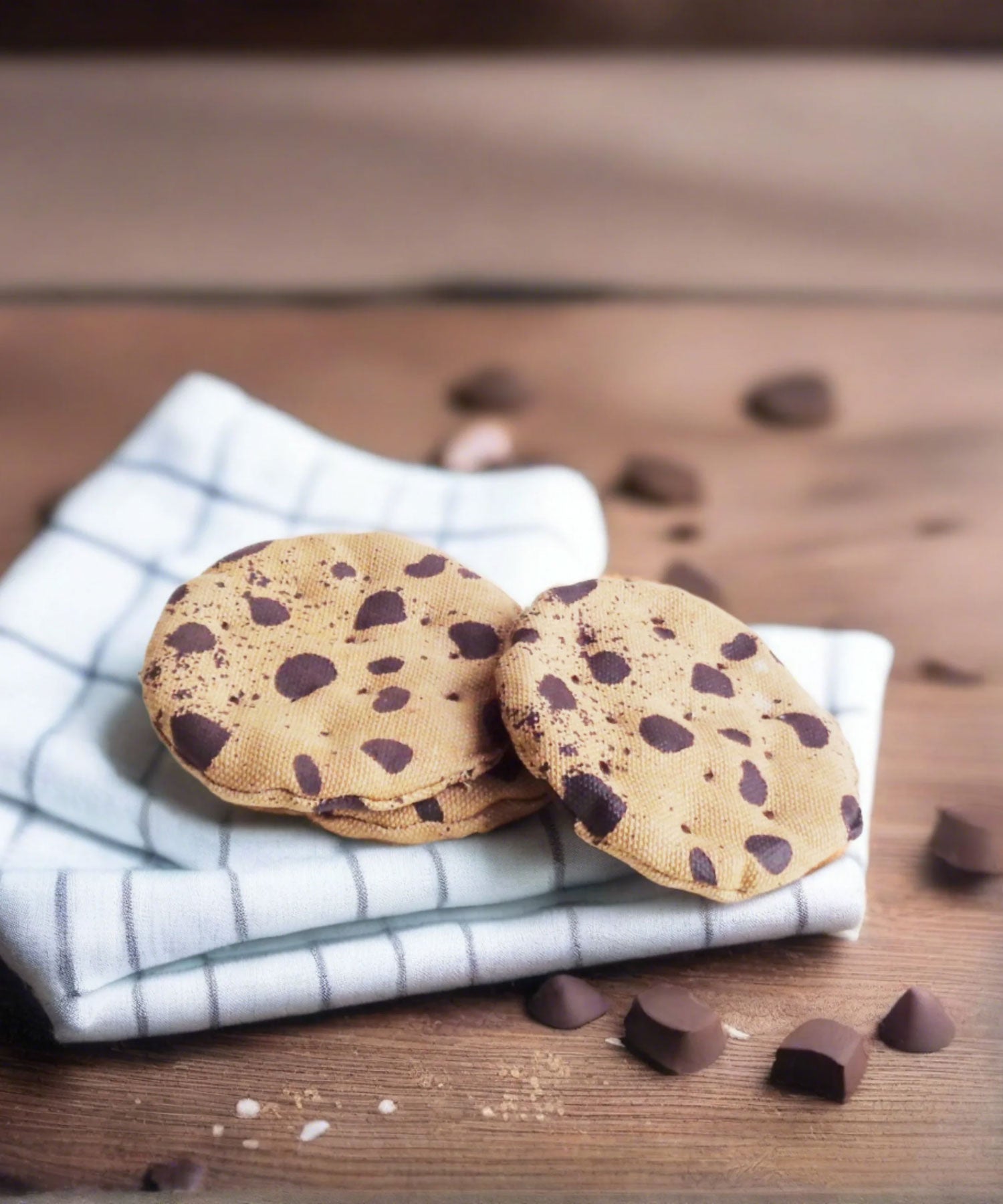 Chocolate Chip Cookies – Play Food Fabric Toy – 2 Pieces in Craft Pouch Normadot